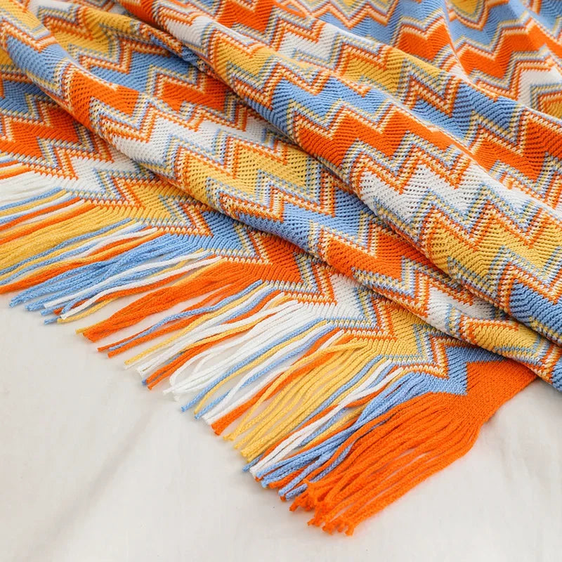 Boho Cozy Throw Blanket in Orange