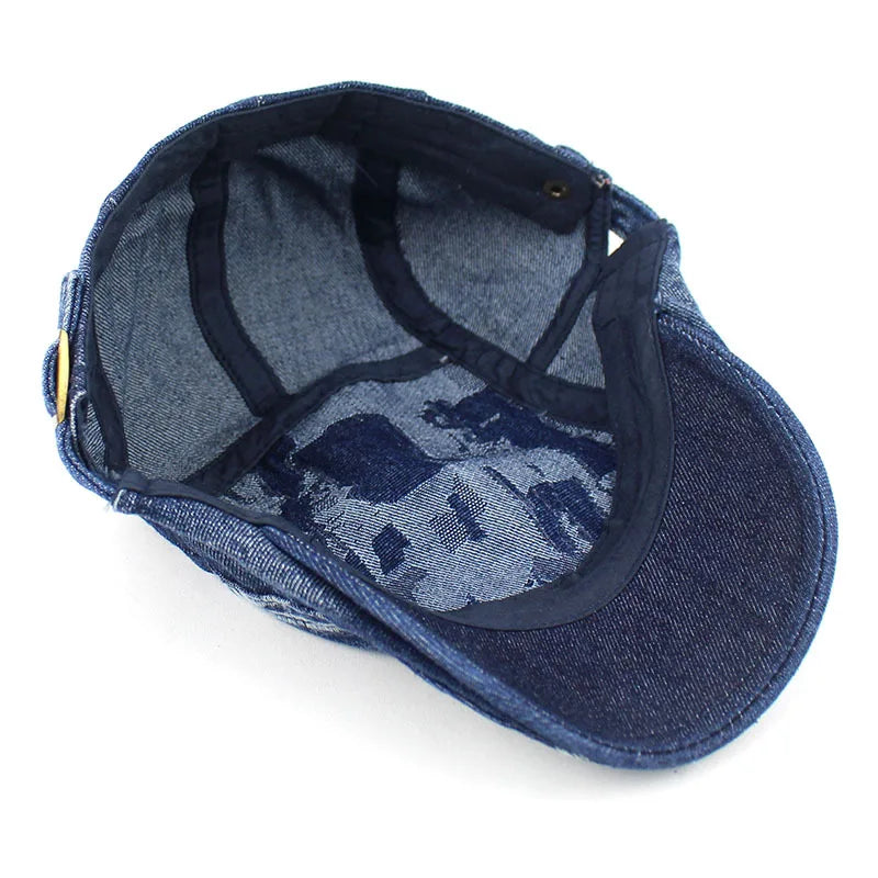 Blue Ripped Style Beret Newsboy Cap (Inside)