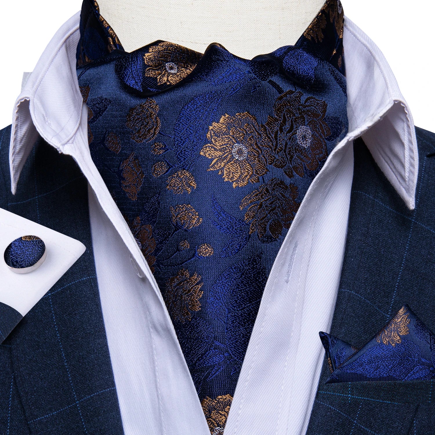 Men's Silk Cravat Set with Cufflinks and Pocket Square