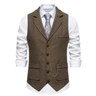 Men's British-Style Lapel Tweed Waistcoat Brown