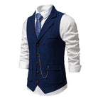 Men's British-Style Lapel Tweed Waistcoat Navy (Side)