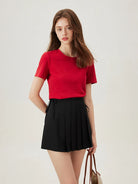 Red Women's High-Stretch Plain T-Shirt