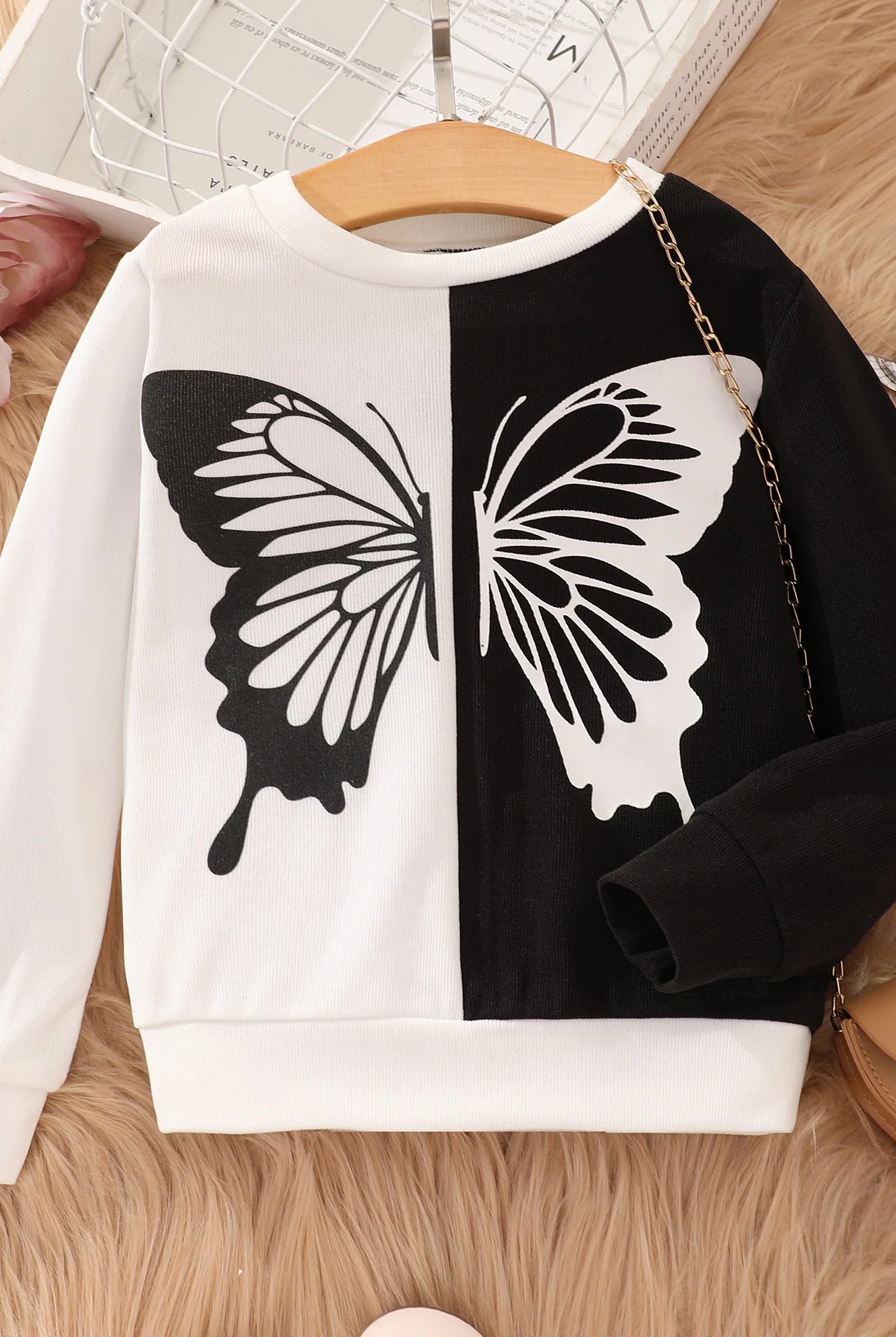 Black and White Adorable Butterfly Girls Jumper